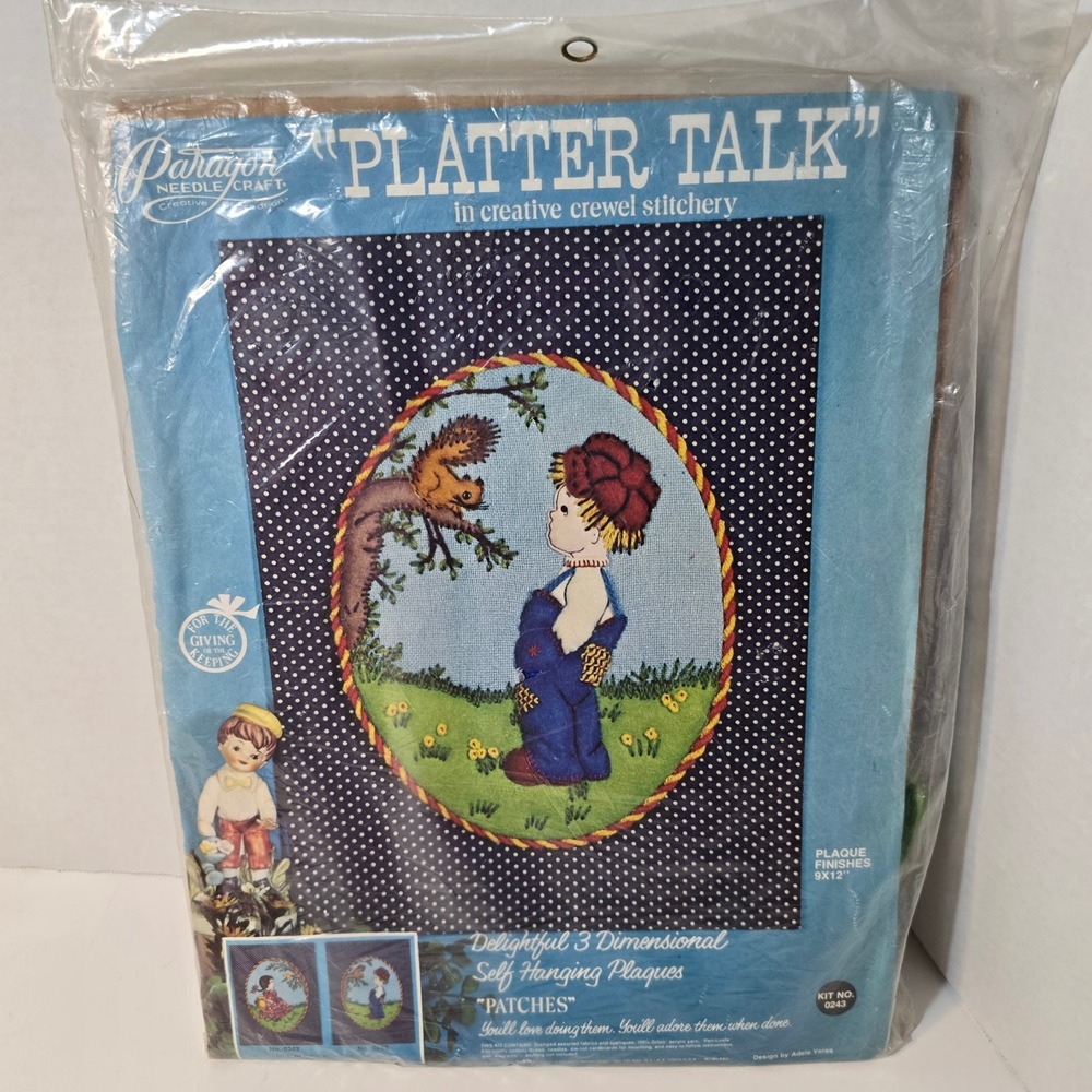 Vintage‎ Paragon Platter Talk Patches Crewel Stitchery Kit 0243 Adele Veres 9x12